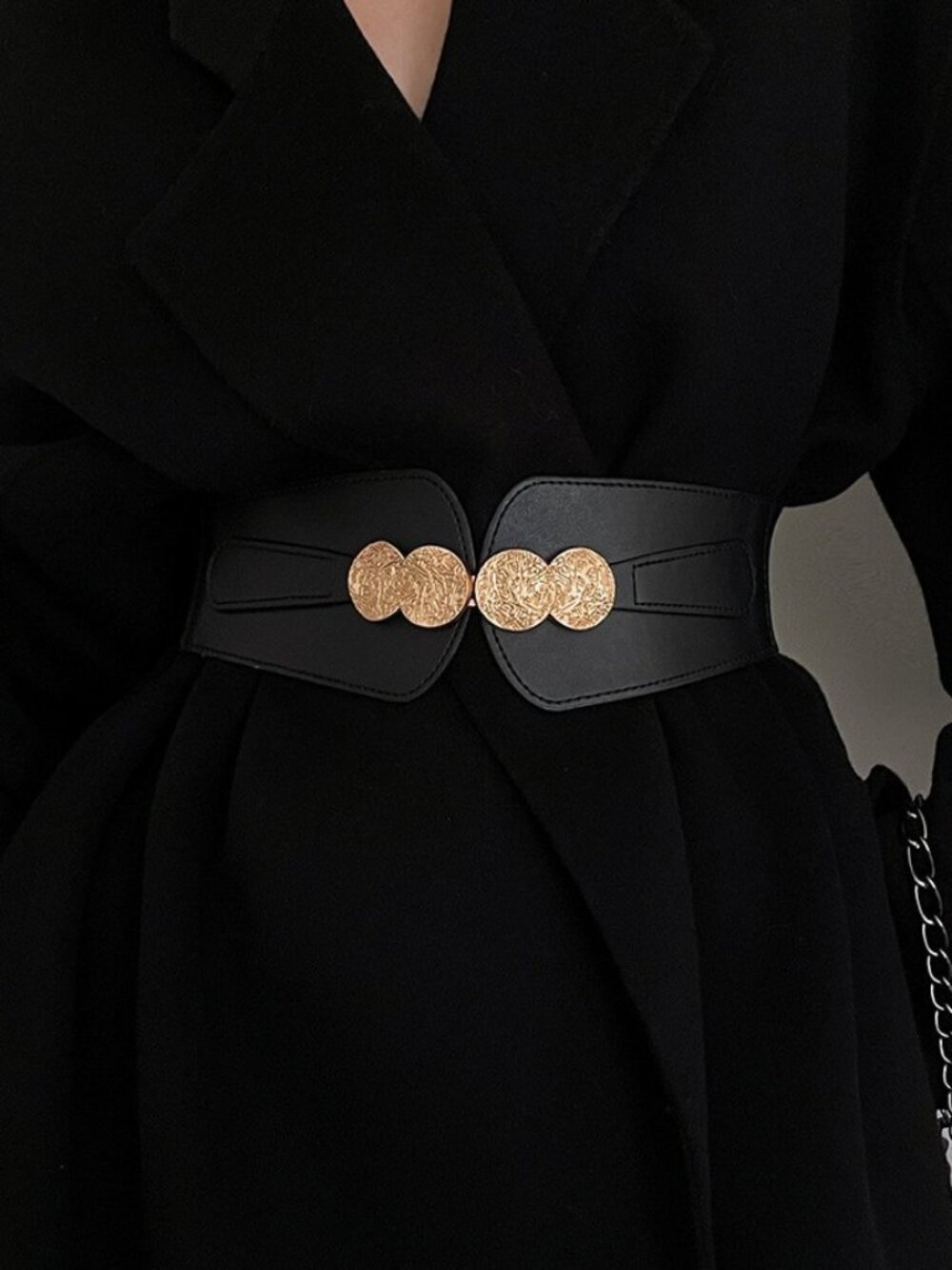 2/$30 NWT Black Wide Elastic Corset Waist Belt Textured Gold Buckle Clasp